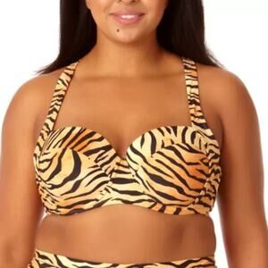 Salt + Cove Juniors Plus Size 0X Cross-Back Bra-Sized Bikini Top Animal Print